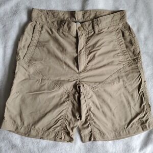 The North Face Men's Khaki Shirts Size 34 EUC 9" Inseam Hiking Outdoors Nylon